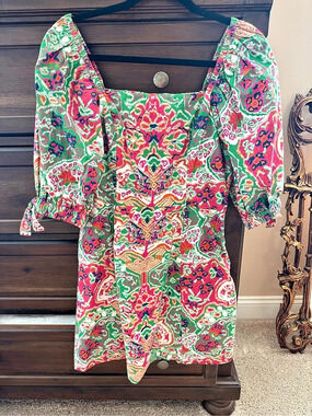 Cleobella Paisley Mini Dress in Green & Pink
